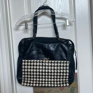 Badgley Mischka houndstooth cow hair bag